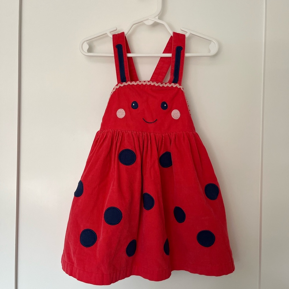 Baby Boden Ladybug Corduroy Pinnie with Floral lining